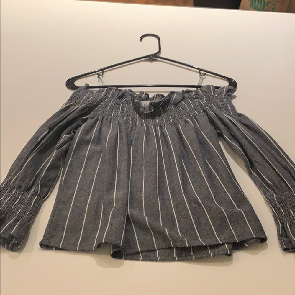 Grey striped off the shoulder top